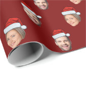 Gepersonaliseerde Gezicht 2 Foto Santa Hat Kerstca Cadeaupapier (Rol Hoek)