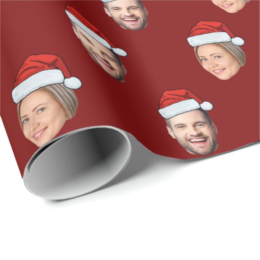 Gepersonaliseerde Gezicht 2 Foto Santa Hat Kerstca Cadeaupapier (Rol Hoek)