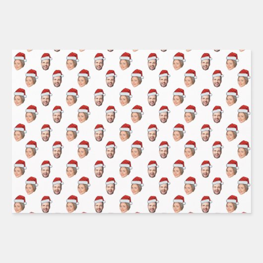 Gepersonaliseerde Gezicht 2 Foto Santa Hat Kerstca Inpakpapier Vel (Voorkant 3)