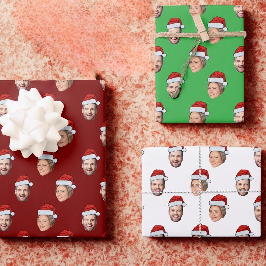 Gepersonaliseerde Gezicht 2 Foto Santa Hat Kerstca Inpakpapier Vel