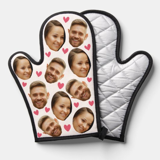 Gepersonaliseerde gezicht aangepaste foto met hart ovenwant (Voorkant / Achterkant)