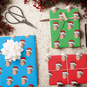 Gepersonaliseerde Gezicht Gift Wrap, Kerstman Hoed Inpakpapier Vel