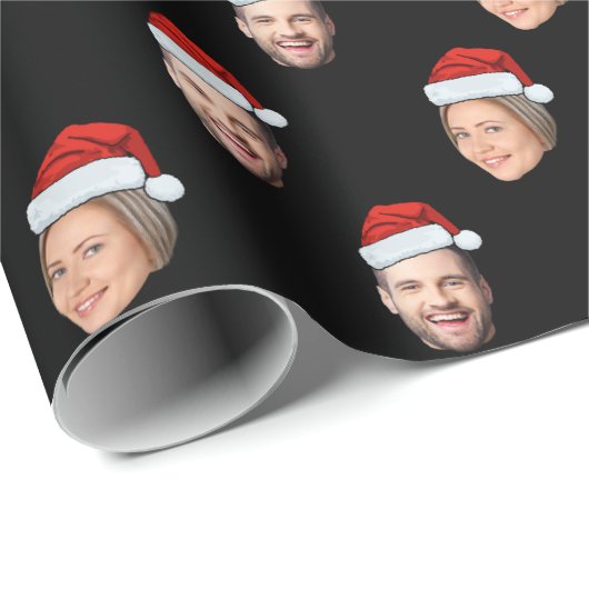 Gepersonaliseerde Gezicht Santa Hat 2 Foto's Cadeaupapier (Rol Hoek)