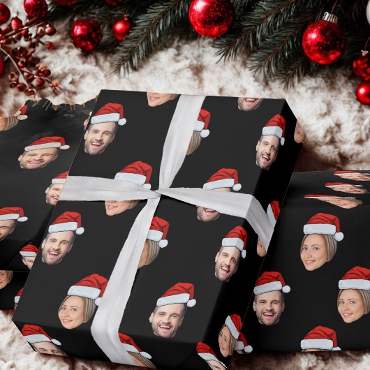 Gepersonaliseerde Gezicht Santa Hat 2 Foto's Cadeaupapier