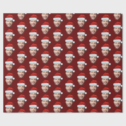 Gepersonaliseerde Gezicht Santa Hat Gift Wrap Grap Cadeaupapier (Vlak)