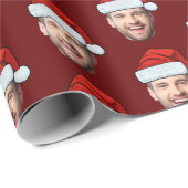 Gepersonaliseerde Gezicht Santa Hat Gift Wrap Grap Cadeaupapier (Rol Hoek)