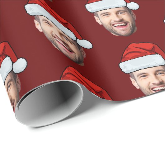 Gepersonaliseerde Gezicht Santa Hat Gift Wrap Grap Cadeaupapier (Rol Hoek)