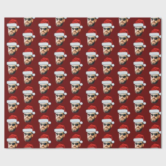 Gepersonaliseerde Gezicht Santa Hat Gift Wrap Grap Cadeaupapier (Vlak)
