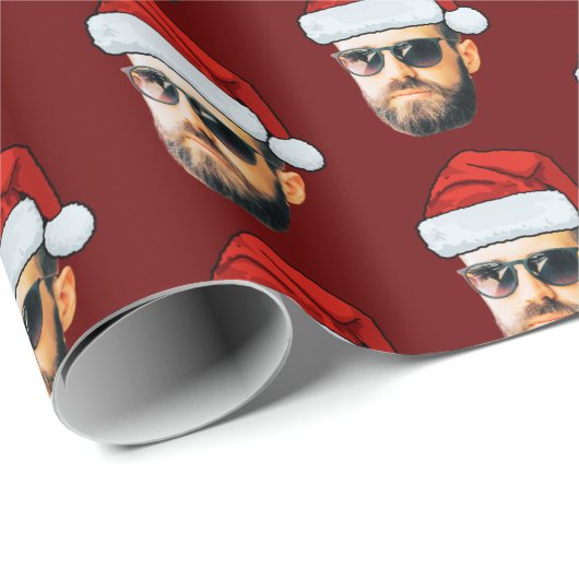 Gepersonaliseerde Gezicht Santa Hat Gift Wrap Grap Cadeaupapier (Rol Hoek)