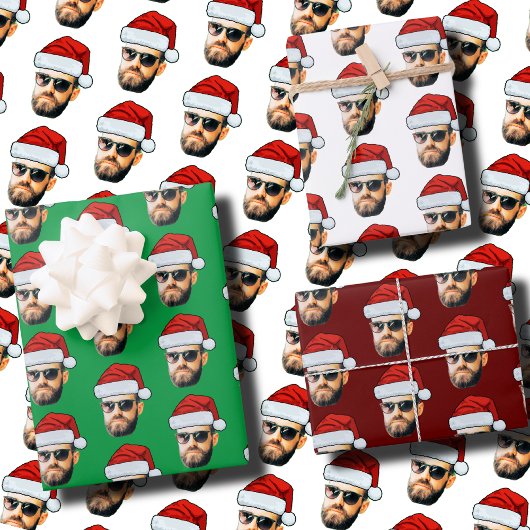 Gepersonaliseerde Gezicht Santa Hat Gift Wrap Grap Inpakpapier Vel