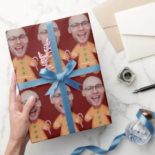 Gepersonaliseerde Gezichtsfoto Gingerbread Mannen  Cadeaupapier