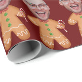 Gepersonaliseerde Gezichtsfoto Gingerbread Mannen Cadeaupapier (Rol Hoek)