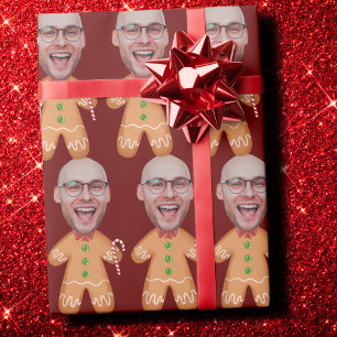 Gepersonaliseerde Gezichtsfoto Gingerbread Mannen  Cadeaupapier
