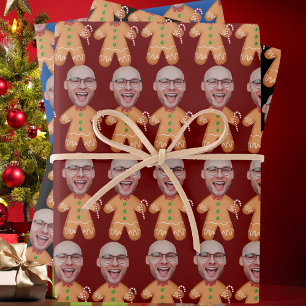 Gepersonaliseerde Gezichtsfoto Gingerbread Mannen  Inpakpapier Vel