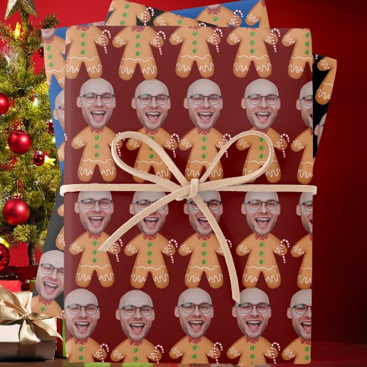 Gepersonaliseerde Gezichtsfoto Gingerbread Mannen  Inpakpapier Vel