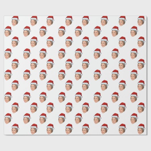 Gepersonaliseerde Gezichtsfoto Kerstman Hoed Kerst Cadeaupapier (Vlak)