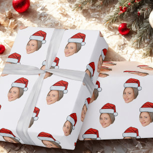 Gepersonaliseerde Gezichtsfoto Kerstman Hoed Kerst Cadeaupapier