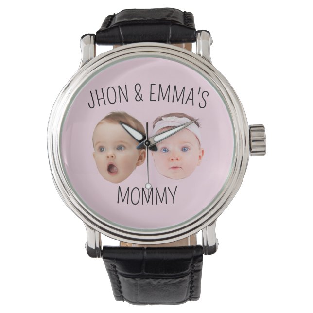 Gepersonaliseerde Gezichtsfoto Kinder, Moederdag G Horloge (Voorkant)