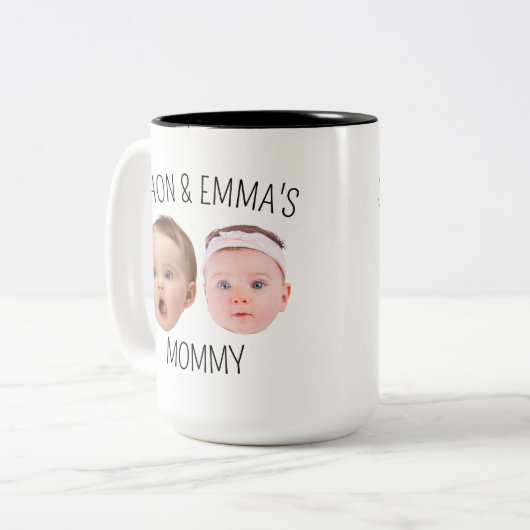 Gepersonaliseerde Gezichtsfoto Mok, Moederdag Gift Tweekleurige Koffiemok (Voorkant links)