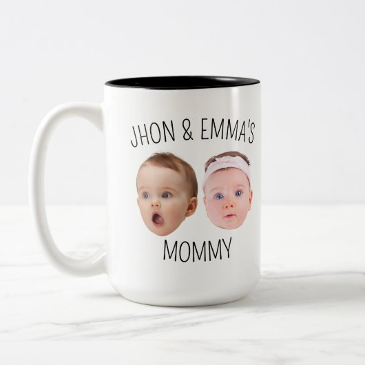 Gepersonaliseerde Gezichtsfoto Mok, Moederdag Gift Tweekleurige Koffiemok (Links)