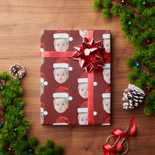 Gepersonaliseerde Gezichtsfoto Santa Hat Grappige  Cadeaupapier