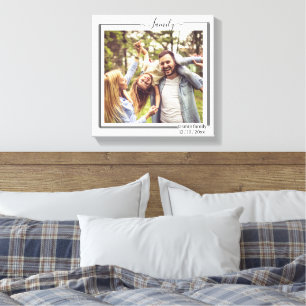 Gepersonaliseerde gezinsfoto en tekst typografie canvas afdruk