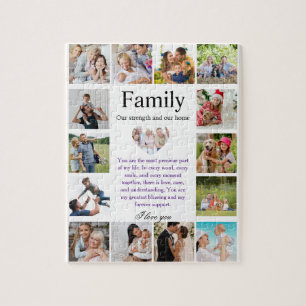 Gepersonaliseerde gezinsfotocollageposter met hart legpuzzel