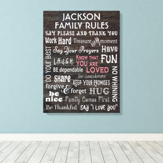 Gepersonaliseerde "gezinsregels" canvas afdruk (Insitu (Houten vloer))