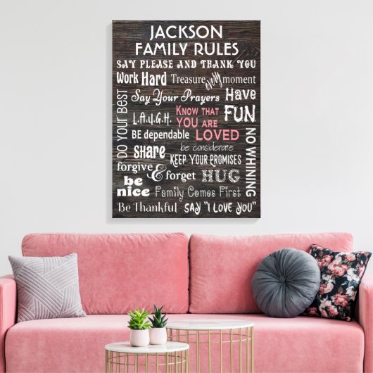 Gepersonaliseerde "gezinsregels" canvas afdruk (Insitu (Woonkamer))