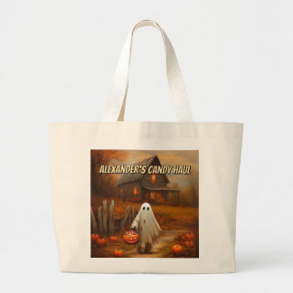 Gepersonaliseerde Ghost Trick-or-Treat Bag voor ki Grote Tote Bag