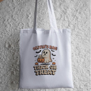 Gepersonaliseerde Ghost Trick or treat Retro Hallo Tote Bag