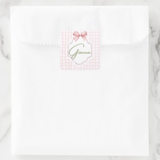 Gepersonaliseerde Gianna Baby Girl Nursery Bow & G Vierkante Sticker (Tas)