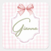 Gepersonaliseerde Gianna Baby Girl Nursery Bow & G Vierkante Sticker (Voorkant)