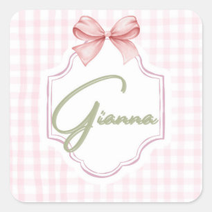 Gepersonaliseerde Gianna Baby Girl Nursery Bow & G Vierkante Sticker