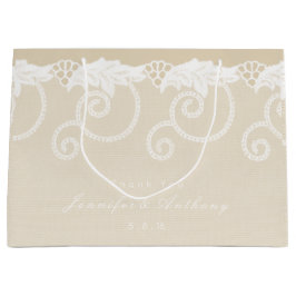 Gepersonaliseerde Gift Bag Ivory Pearly Royal Lace Large Cadeautasje