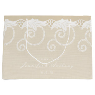 Gepersonaliseerde Gift Bag Ivory Pearly Royal Lace Large Cadeautasje