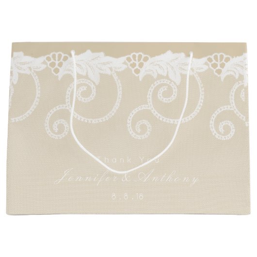 Gepersonaliseerde Gift Bag Ivory Pearly Royal Lace Large Cadeautasje (Voorkant)