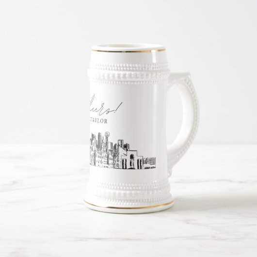 Gepersonaliseerde Gift Dallas Skyline Beer Stein Bierpul (Voorkant rechts)