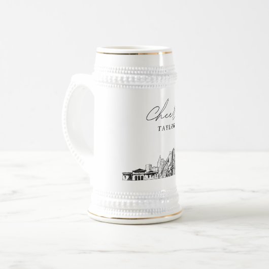 Gepersonaliseerde Gift Detroit Skyline Schets Bierpul (Voorkant links)