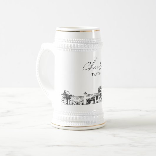 Gepersonaliseerde Gift Fort Worth Skyline schets Bierpul (Voorkant links)