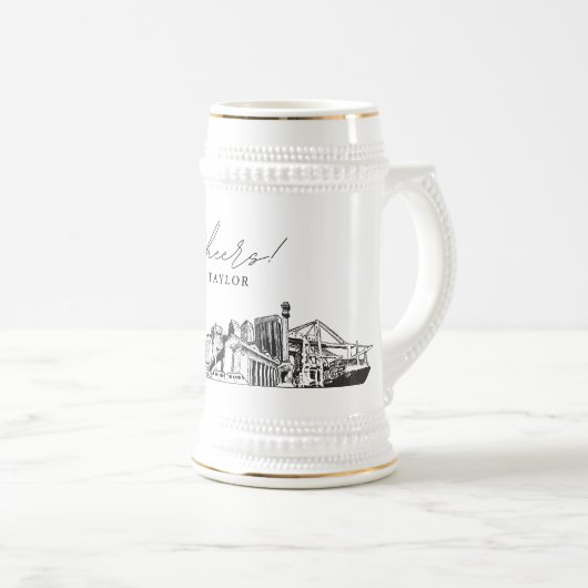 Gepersonaliseerde Gift Jacksonville Skyline Schets Bierpul (Voorkant rechts)