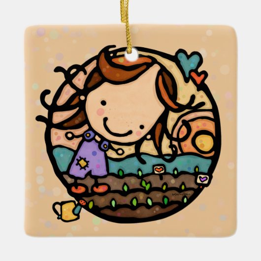 Gepersonaliseerde Gift Loves Tuinieren Natuur Meis Keramisch Ornament (Voorkant)