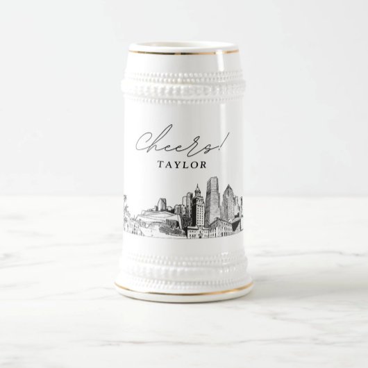 Gepersonaliseerde Gift Miami Skyline Sketch Beer S Bierpul