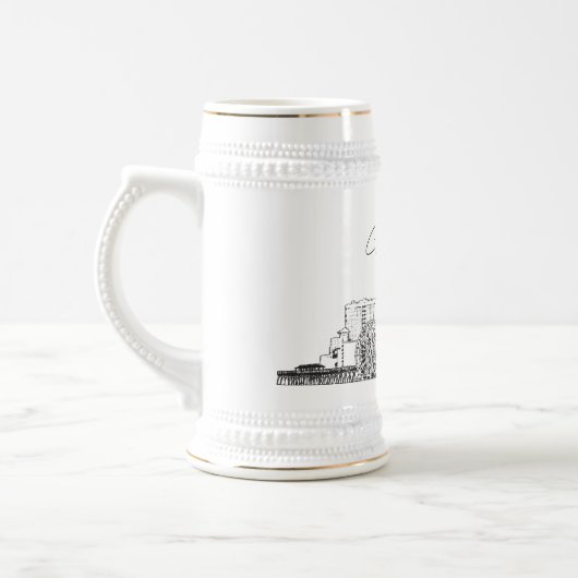 Gepersonaliseerde Gift Myrtle Beach skyline schets Bierpul (Links)