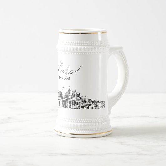 Gepersonaliseerde Gift Nashville Skyline Schets Bierpul (Voorkant rechts)
