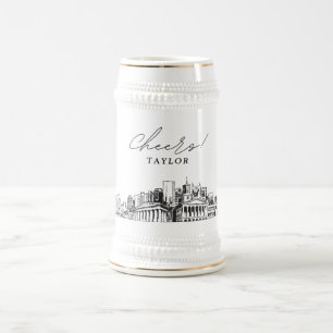 Gepersonaliseerde Gift Nashville Skyline Schets Bierpul