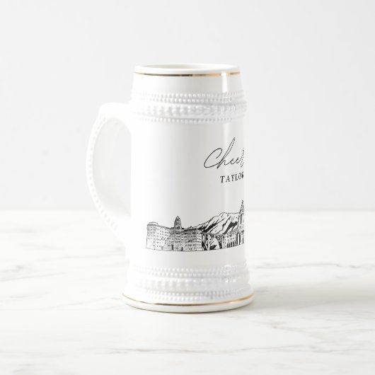 Gepersonaliseerde Gift Pasadena Skyline Sketch Bierpul (Voorkant links)