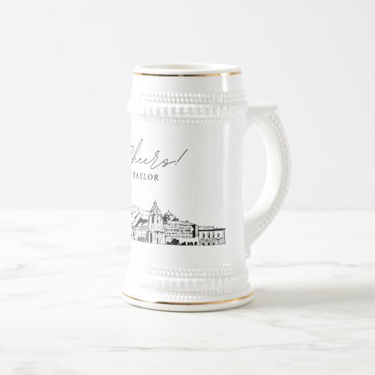 Gepersonaliseerde Gift Pasadena Skyline Sketch Bierpul (Voorkant rechts)