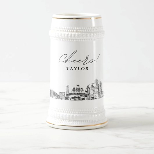 Gepersonaliseerde Gift Reno skyline schets Bierpul