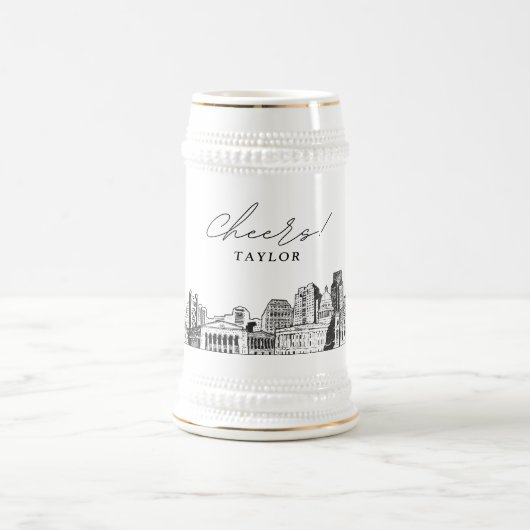 Gepersonaliseerde Gift Sacramento skyline schets Bierpul (Center)